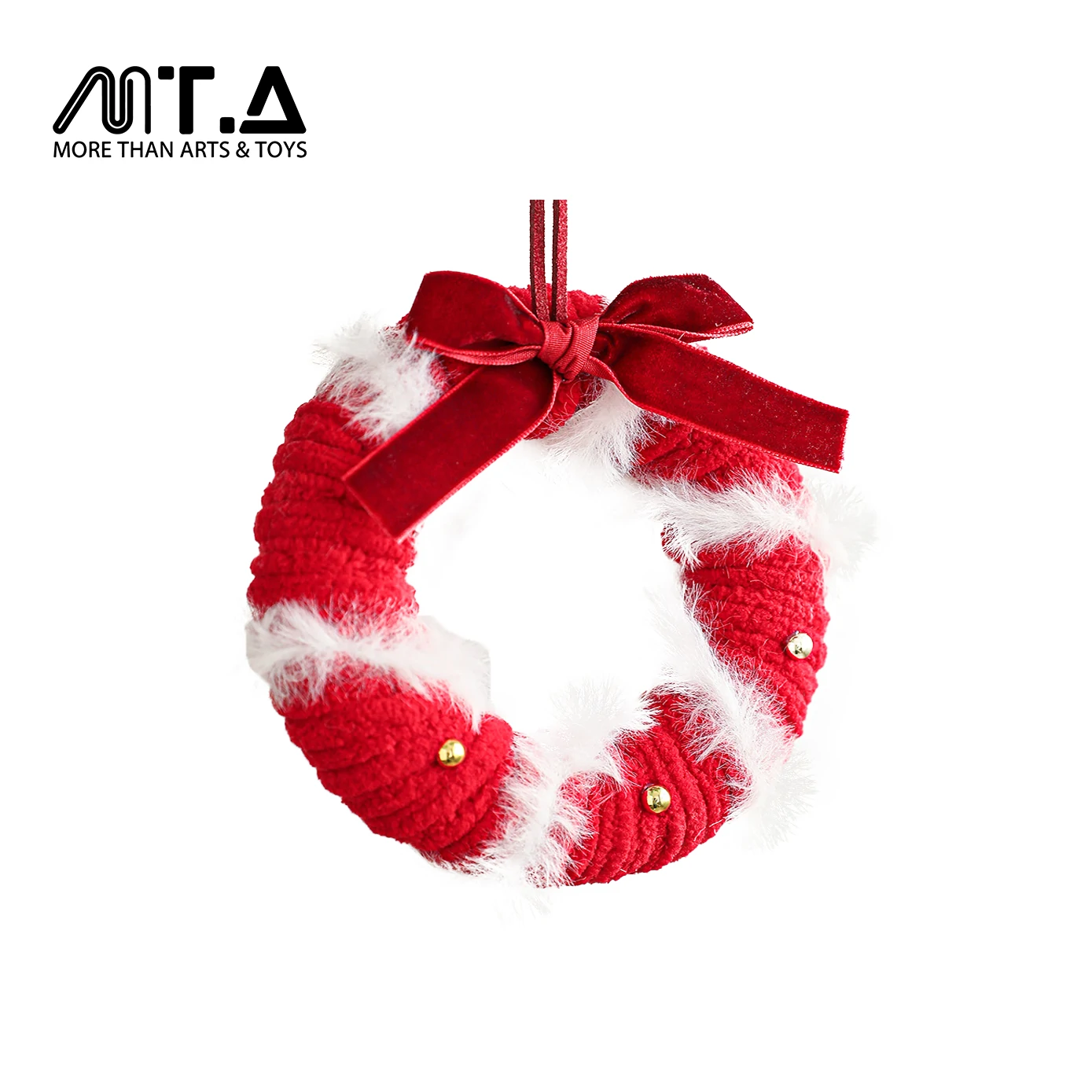 Plush Christmas Atmosphere Wreath with Ribbon Bow & Bells