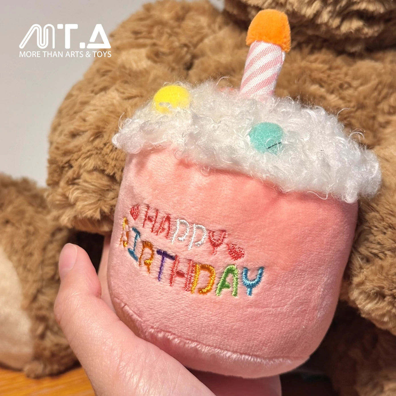 Happy Birthday Teddy Bear Plush - Pink Hat with Cake