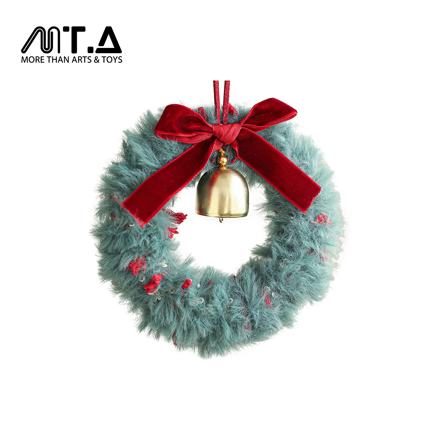 Plush Christmas Atmosphere Wreath with Ribbon Bow & Bells