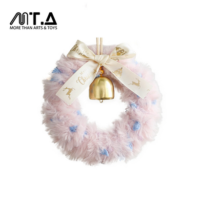 Plush Christmas Atmosphere Wreath with Ribbon Bow & Bells
