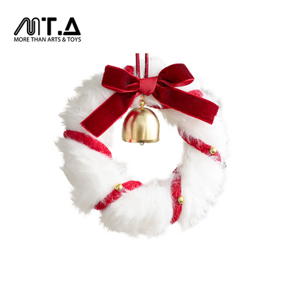 Plush Christmas Atmosphere Wreath with Ribbon Bow & Bells