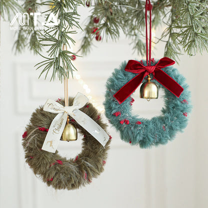 Plush Christmas Atmosphere Wreath with Ribbon Bow & Bells