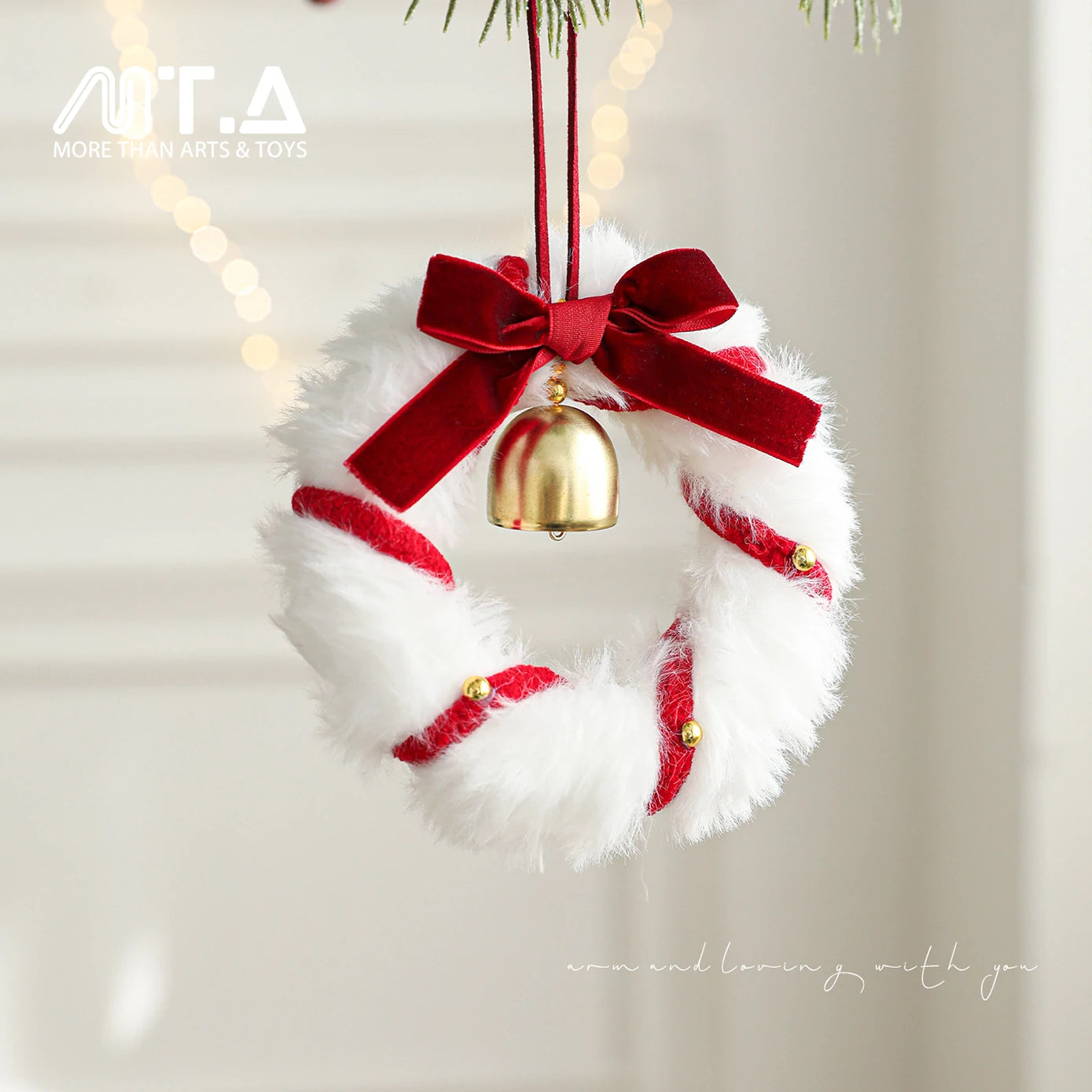 Plush Christmas Atmosphere Wreath with Ribbon Bow & Bells