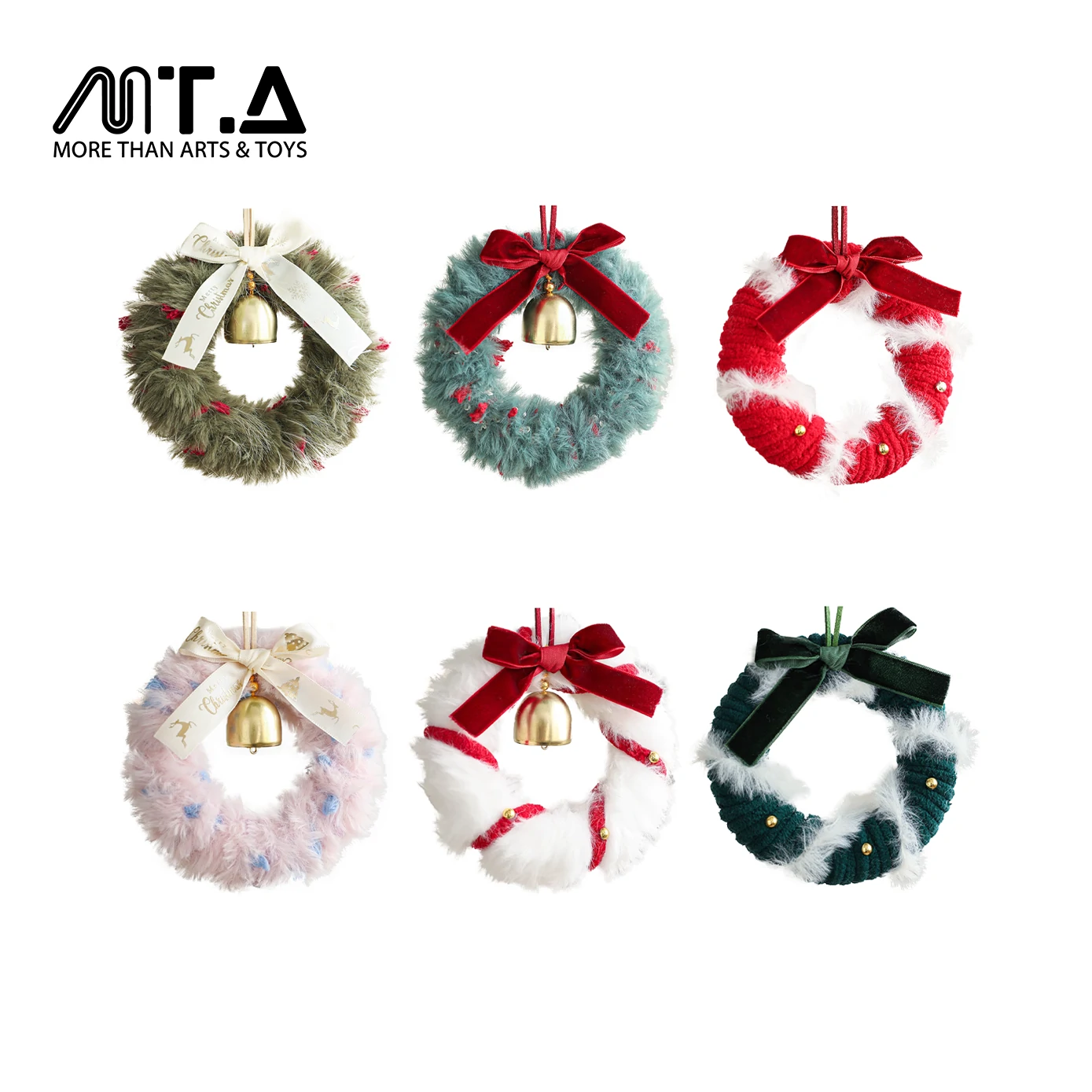 Plush Christmas Atmosphere Wreath with Ribbon Bow & Bells